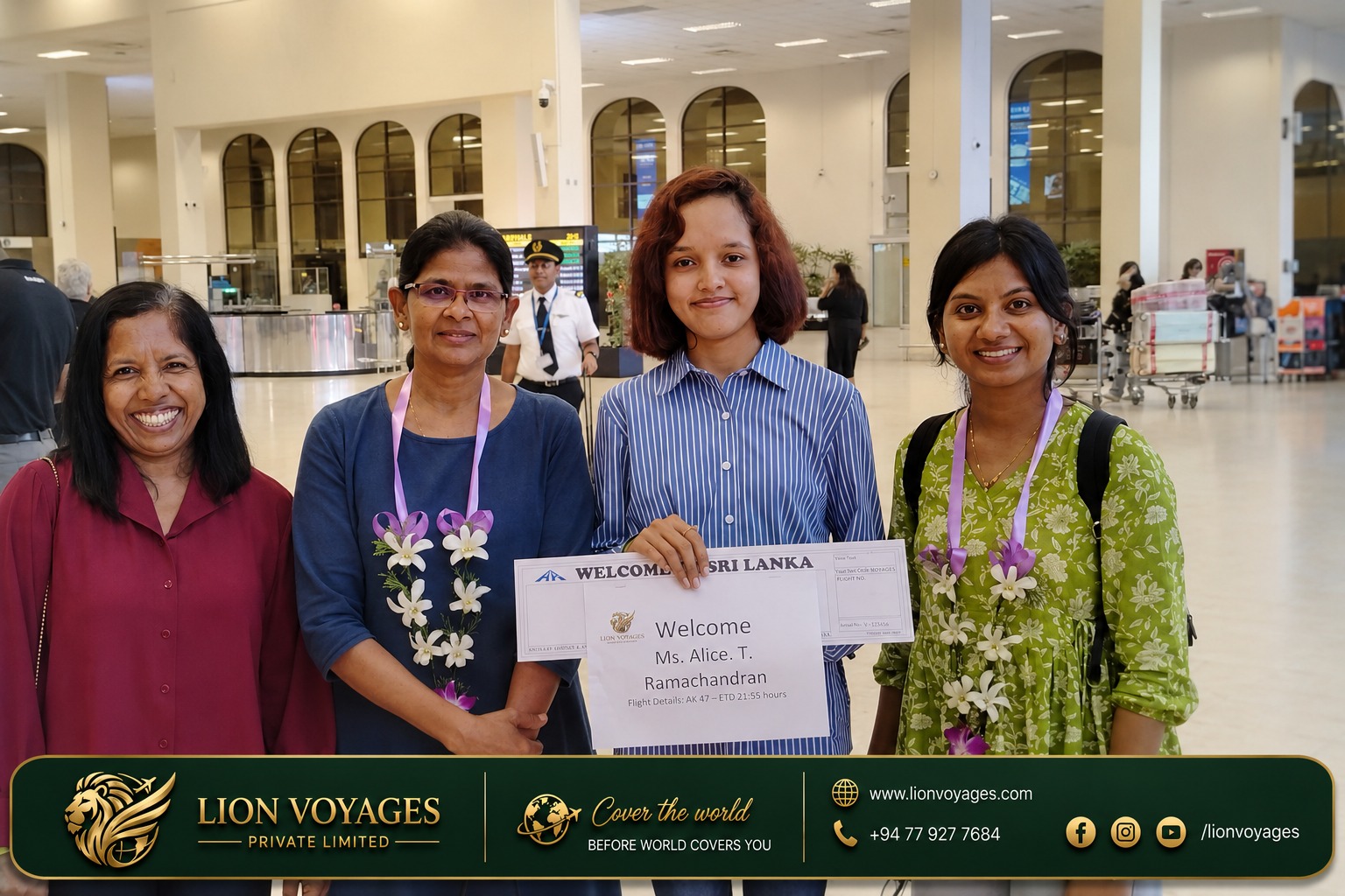 Alice and her family welcomed at Colombo airport