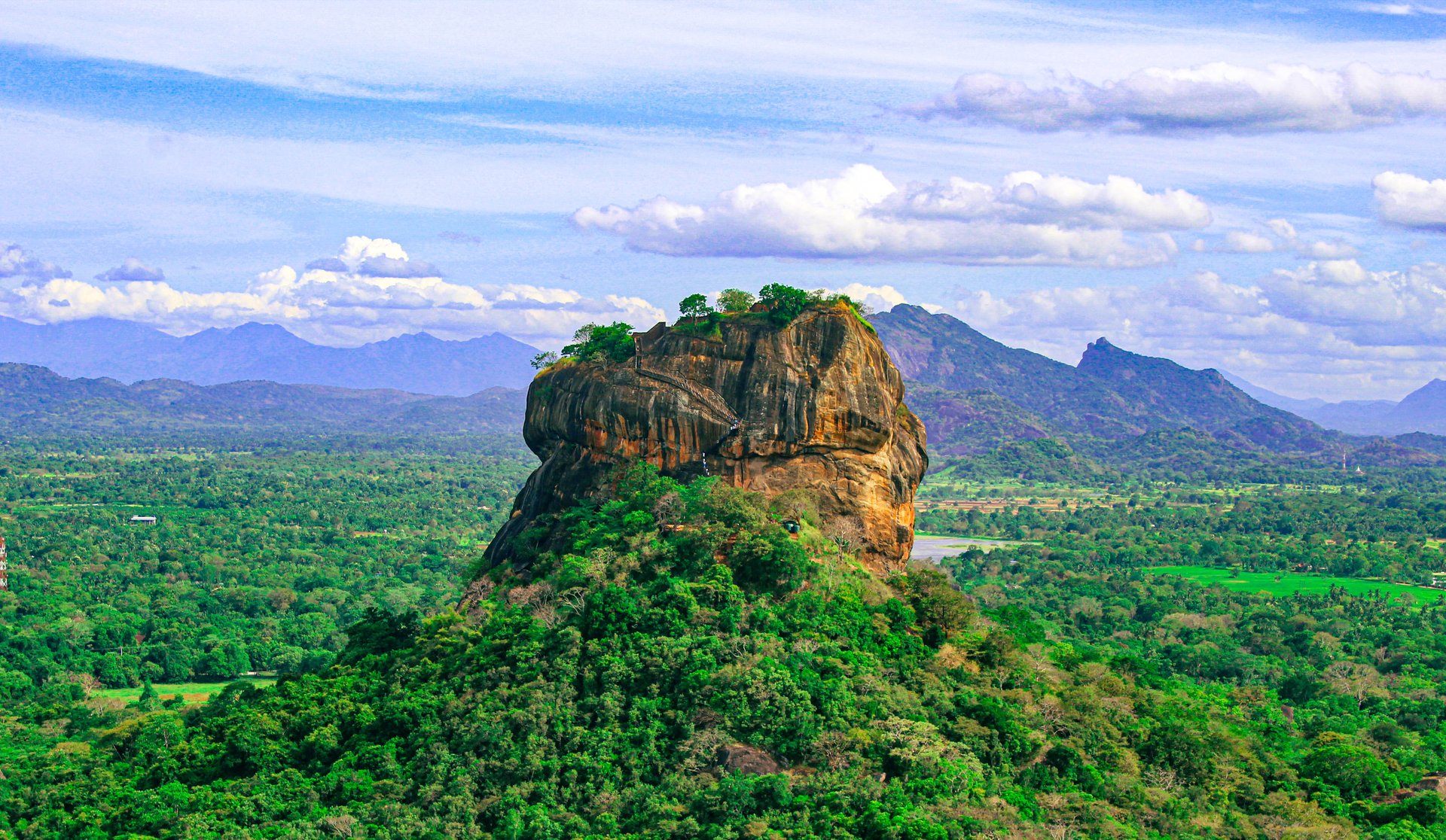 Sigiriya Rock Fortress rising above Sri Lanka's forest